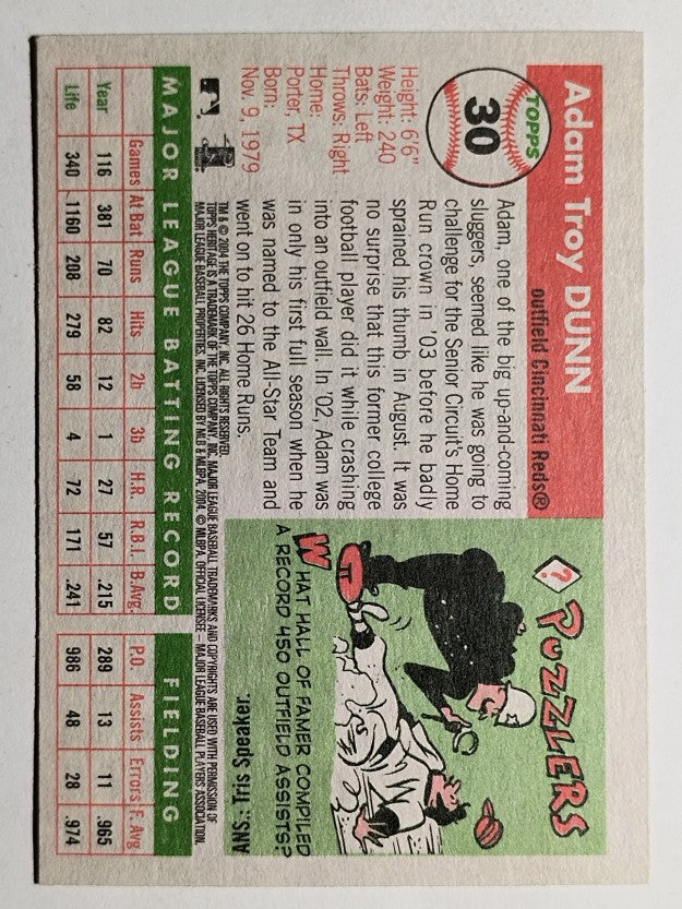 2004 Topps Heritage #30A Adam Dunn Fielding
