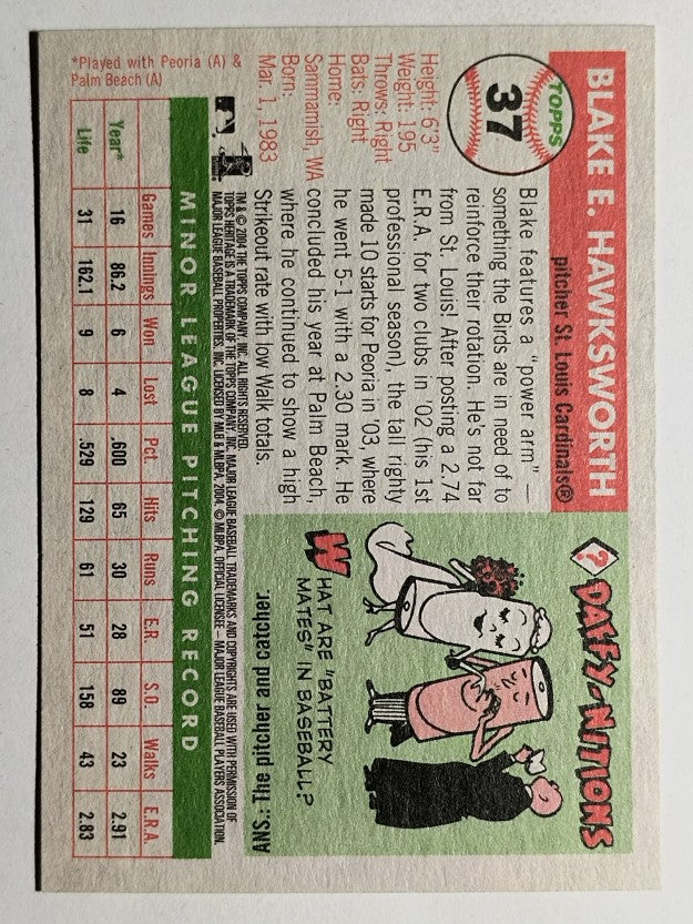 2004 Topps Heritage #37 Blake Hawksworth RC