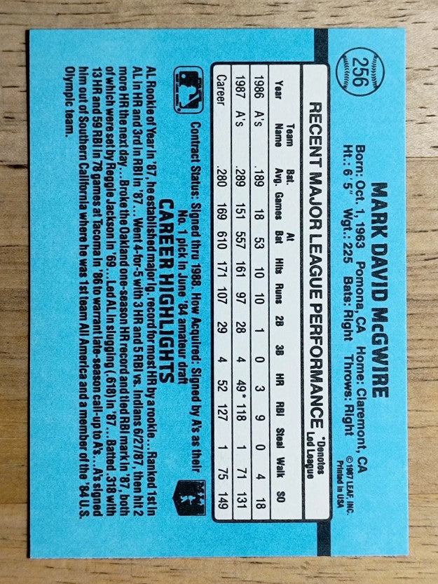 1988 Donruss #256 Mark McGwire