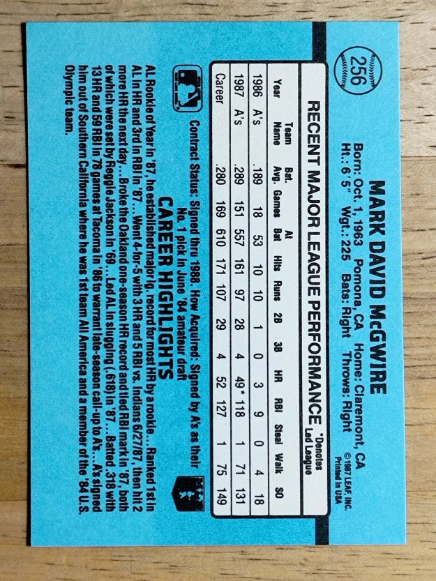 1988 Donruss #256 Mark McGwire