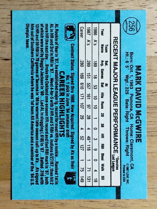 1988 Donruss #256 Mark McGwire