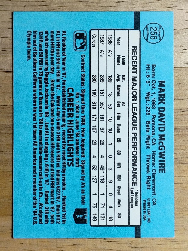 1988 Donruss #256 Mark McGwire