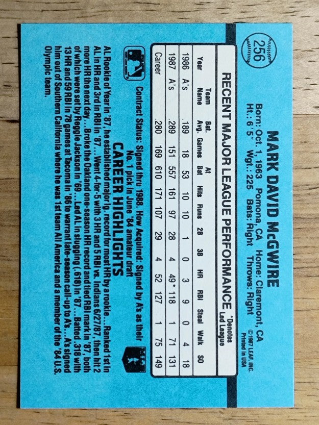 1988 Donruss #256 Mark McGwire