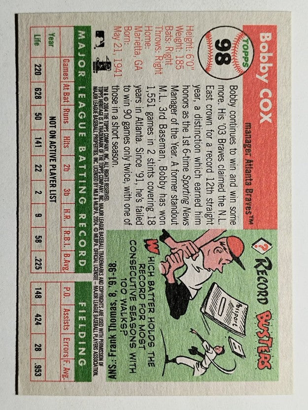 2004 Topps Heritage #98 Bobby Cox MGR