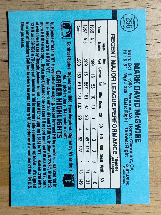 1988 Donruss #256 Mark McGwire