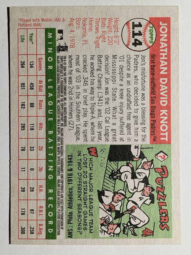 2004 Topps Heritage #114 Jon Knott RC