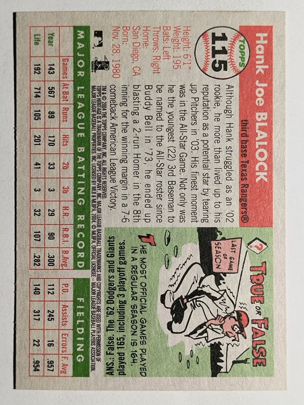 2004 Topps Heritage #115 Hank Blalock