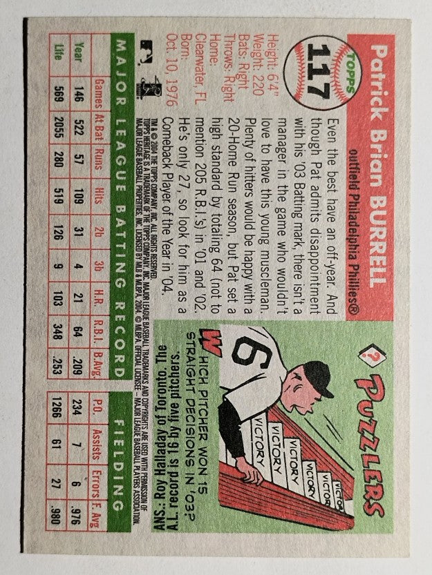 2004 Topps Heritage #117A Pat Burrell New Logo
