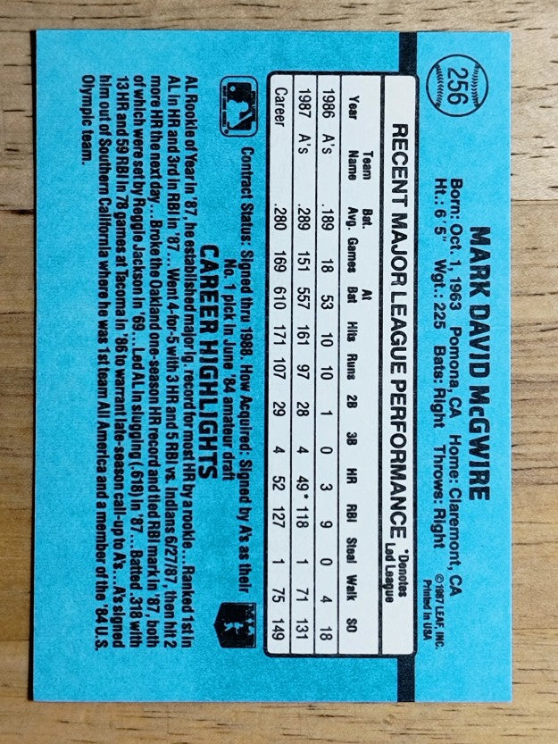 1988 Donruss #256 Mark McGwire