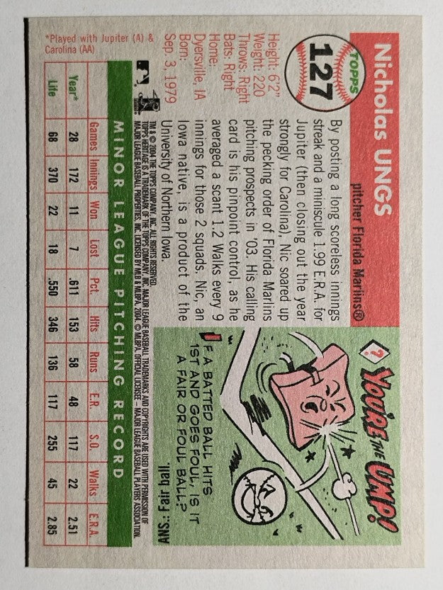 2004 Topps Heritage #127 Nic Ungs RC