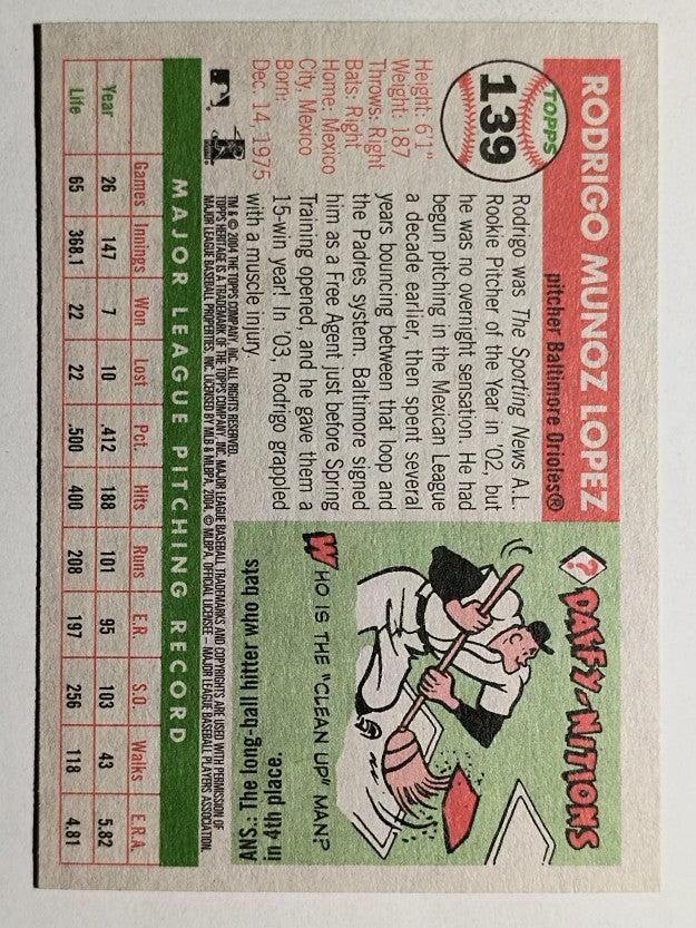 2004 Topps Heritage #139 Rodrigo Lopez