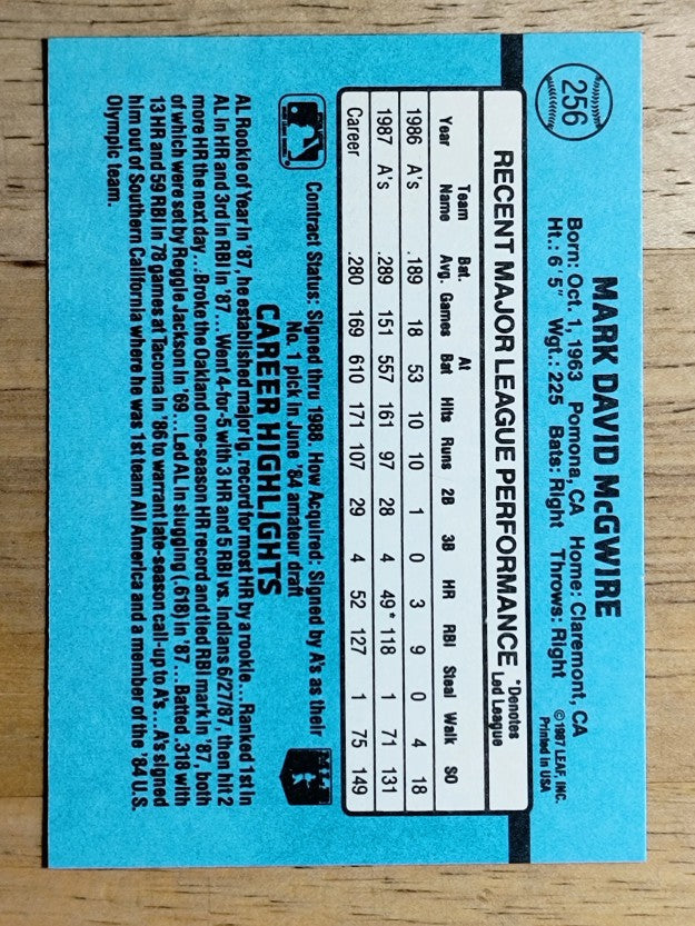 1988 Donruss #256 Mark McGwire