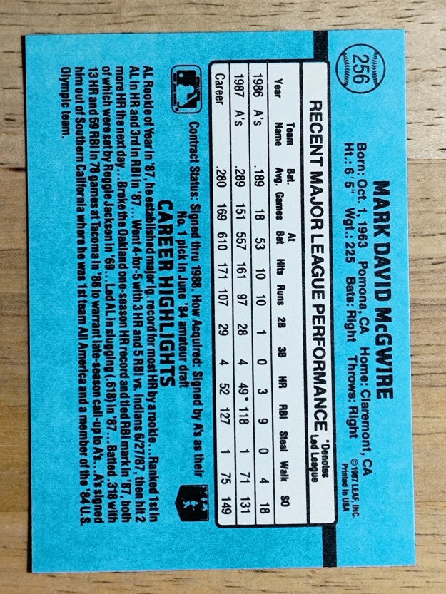 1988 Donruss #256 Mark McGwire