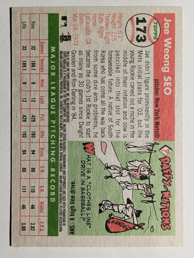2004 Topps Heritage #173 Jae Weong Seo