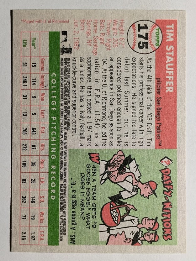 2004 Topps Heritage #175 Tim Stauffer RC