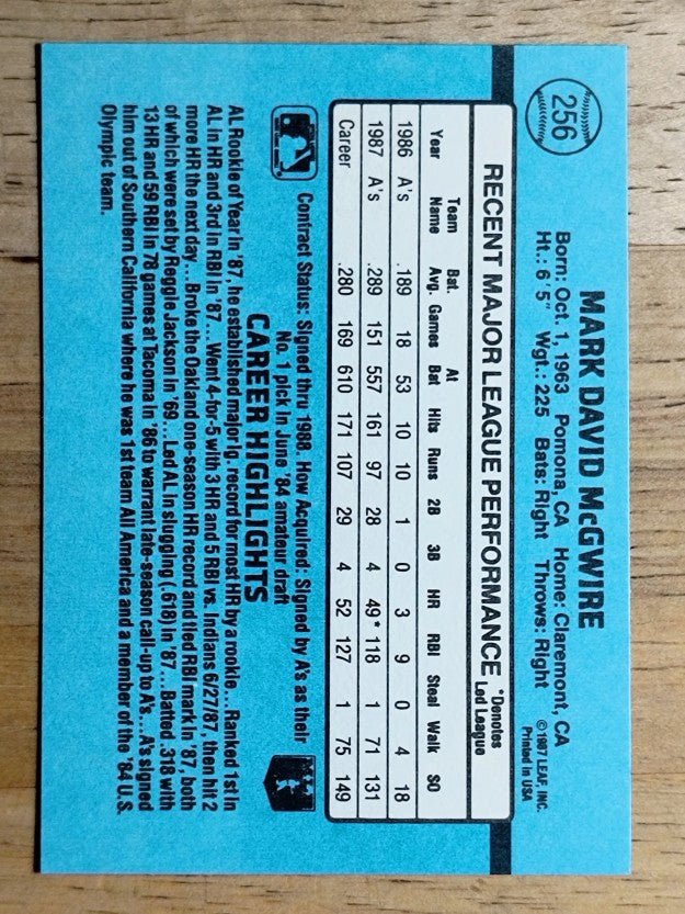 1988 Donruss #256 Mark McGwire