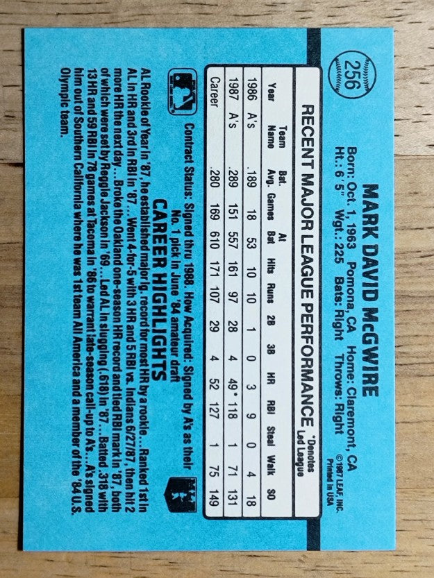 1988 Donruss #256 Mark McGwire