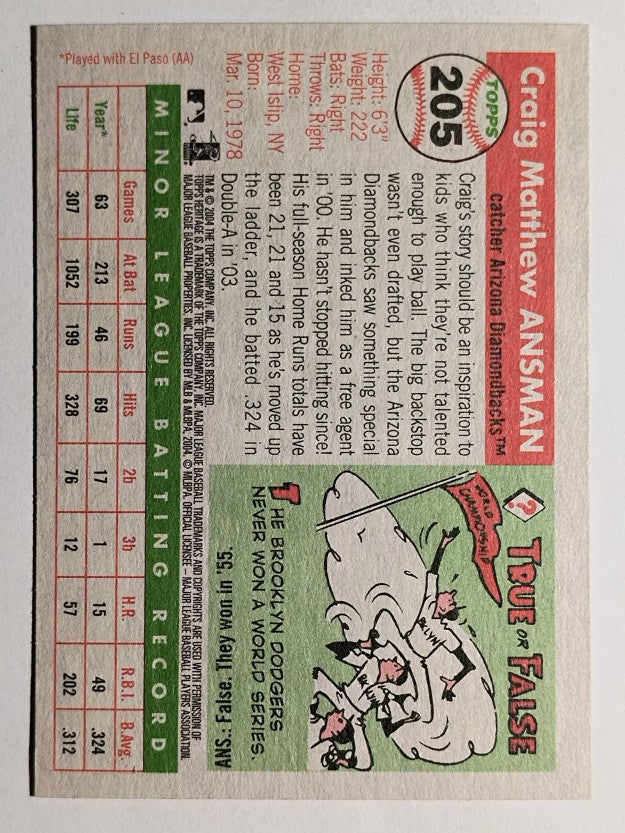 2004 Topps Heritage #205 Craig Ansman RC