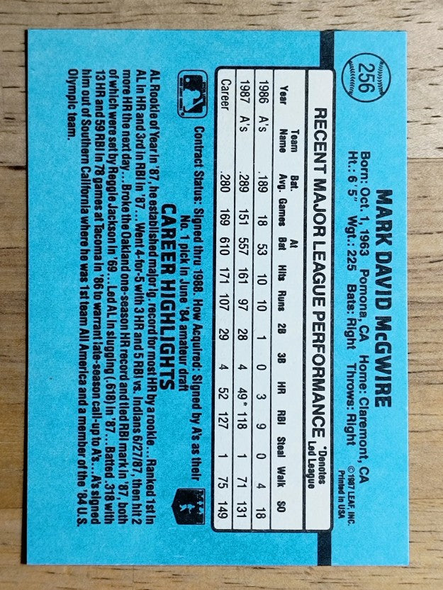 1988 Donruss #256 Mark McGwire
