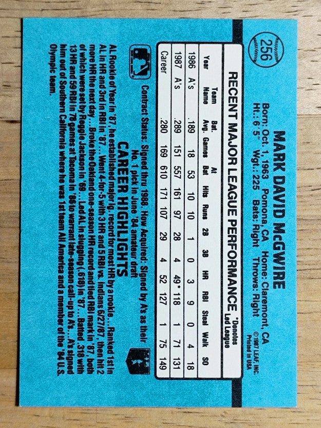 1988 Donruss #256 Mark McGwire