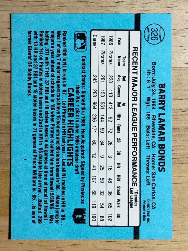 1988 Donruss #326 Barry Bonds