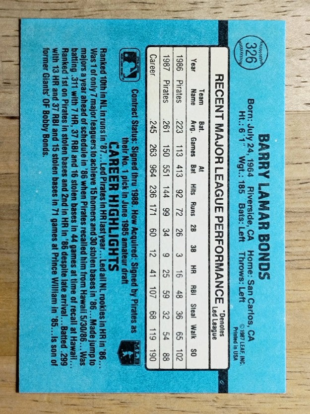 1988 Donruss #326 Barry Bonds