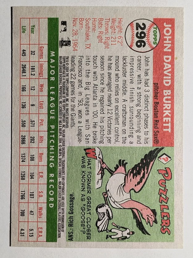 2004 Topps Heritage #296 John Burkett