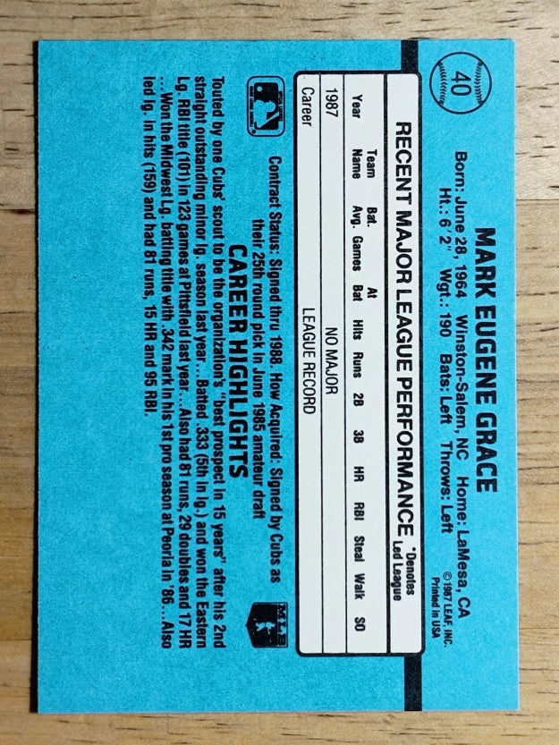 1988 Donruss #40 Mark Grace RC