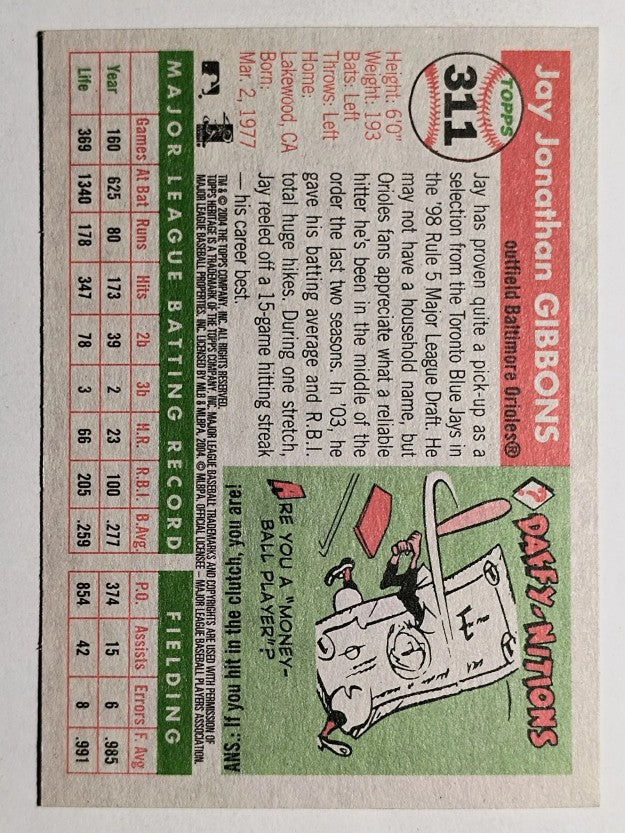 2004 Topps Heritage #311A Jay Gibbons New Logo