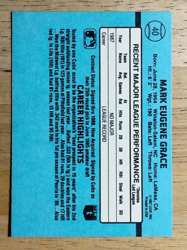 1988 Donruss #40 Mark Grace RC