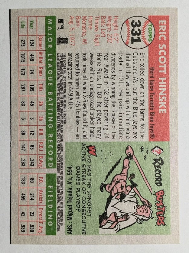 2004 Topps Heritage #331 Eric Hinske