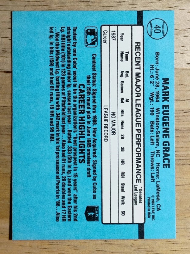 1988 Donruss #40 Mark Grace RC