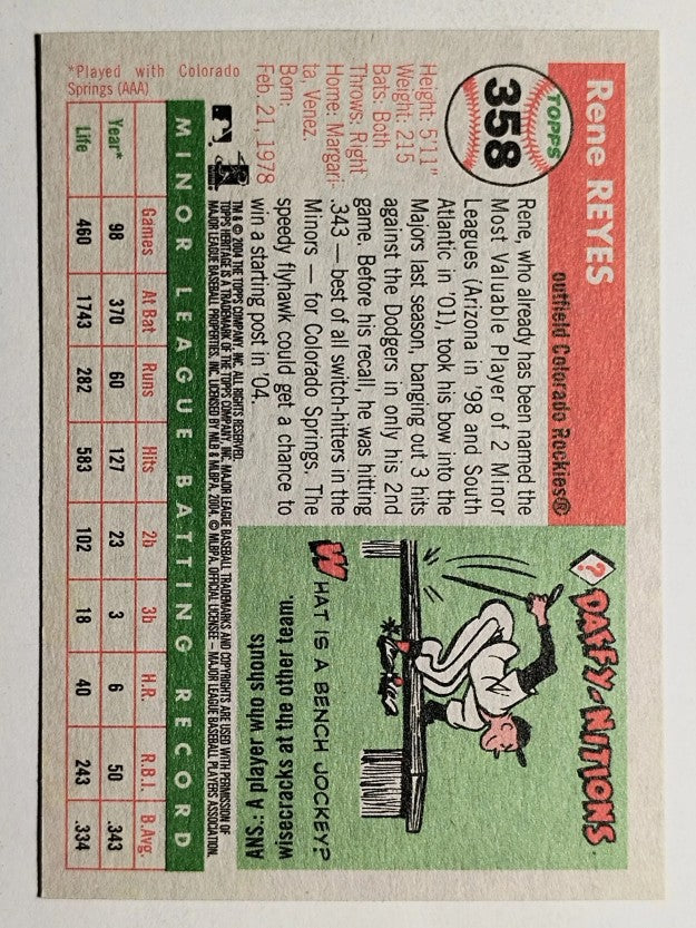 2004 Topps Heritage #358 Rene Reyes