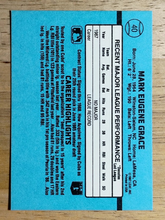 1988 Donruss #40 Mark Grace RC