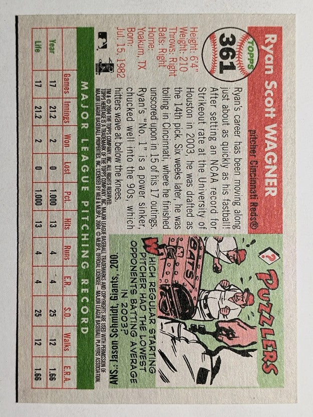 2004 Topps Heritage #361A Ryan Wagner New Logo