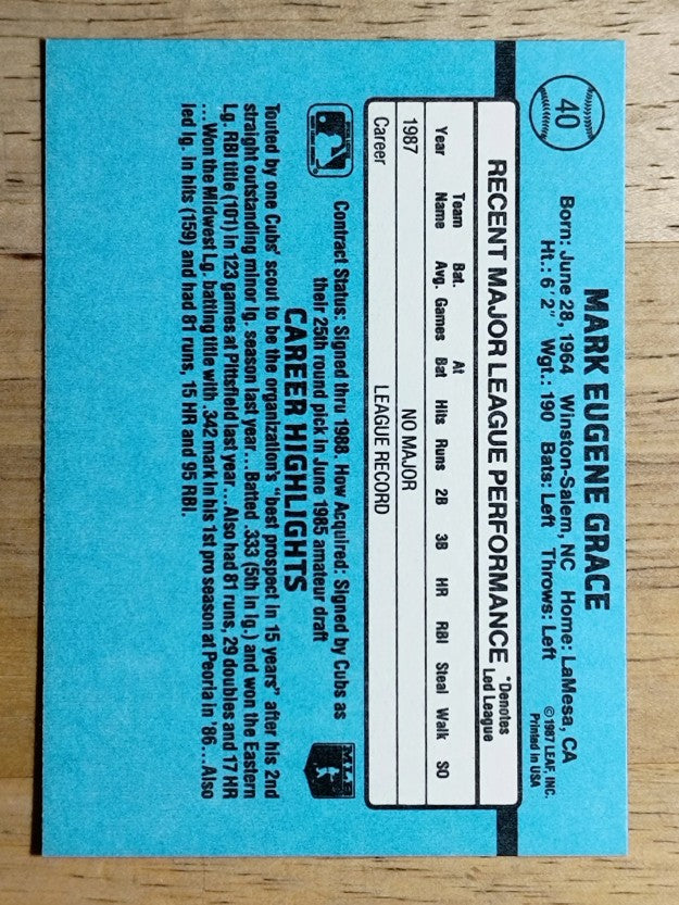 1988 Donruss #40 Mark Grace RC