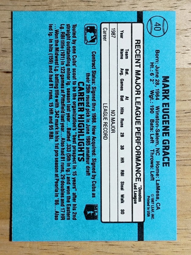 1988 Donruss #40 Mark Grace RC