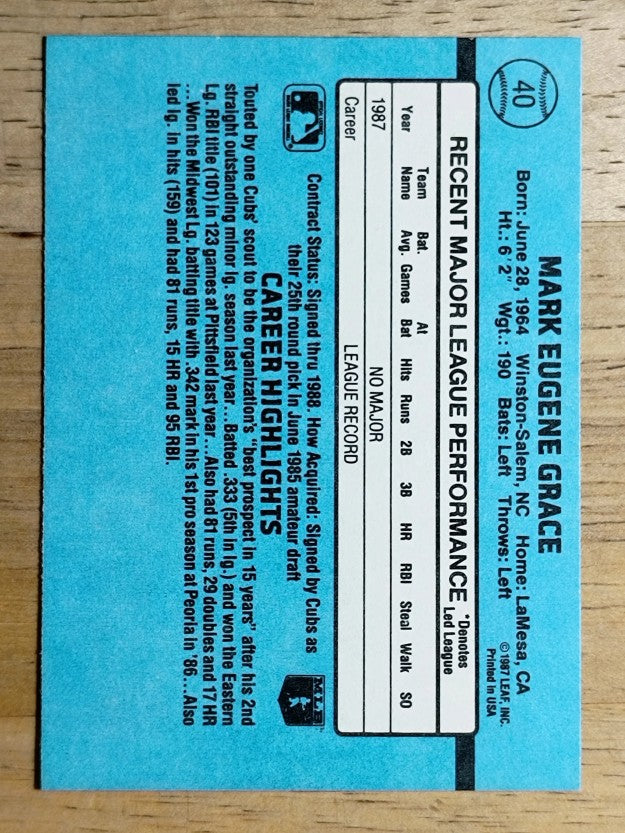 1988 Donruss #40 Mark Grace RC