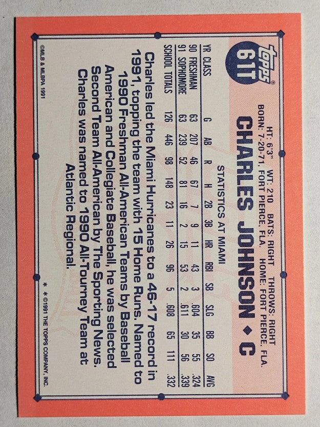1991 Topps Traded #61T Charles Johnson USA RC