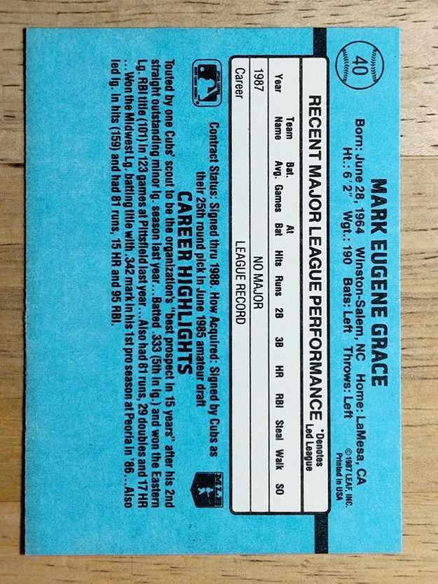 1988 Donruss #40 Mark Grace RC