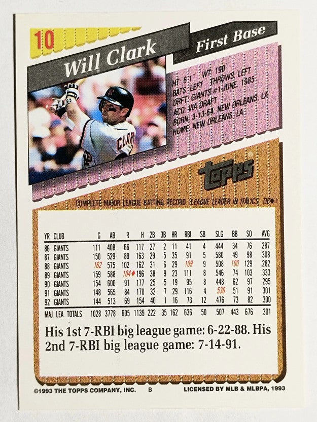 1993 Topps #10 Will Clark
