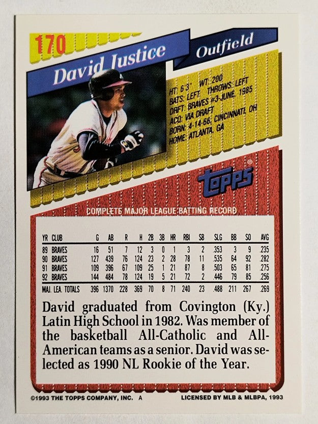 1993 Topps #170 David Justice