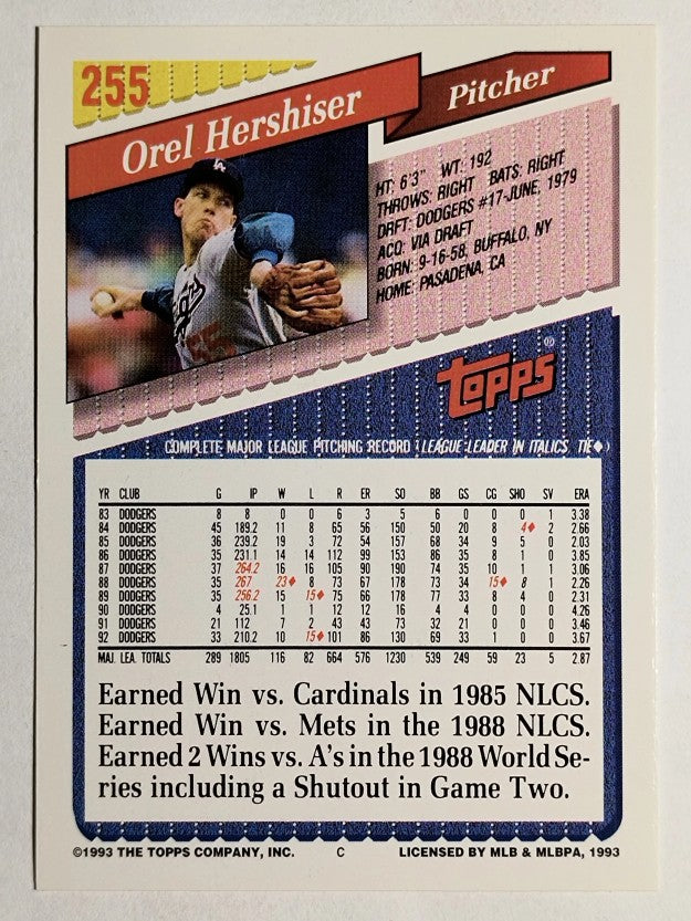 1993 Topps #255 Orel Hershiser