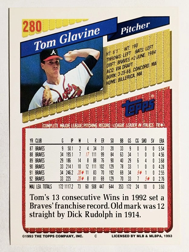 1993 Topps #280 Tom Glavine