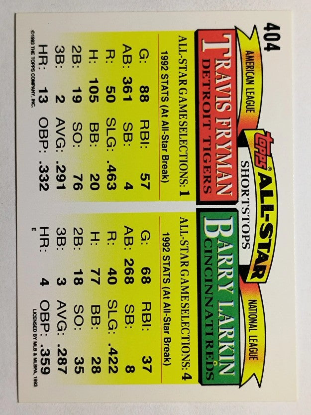1993 Topps #404 Barry Larkin/Travis Fryman AS
