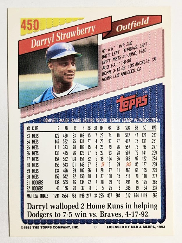 1993 Topps #450 Darryl Strawberry