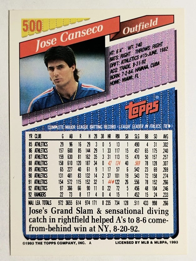 1993 Topps #500 Jose Canseco