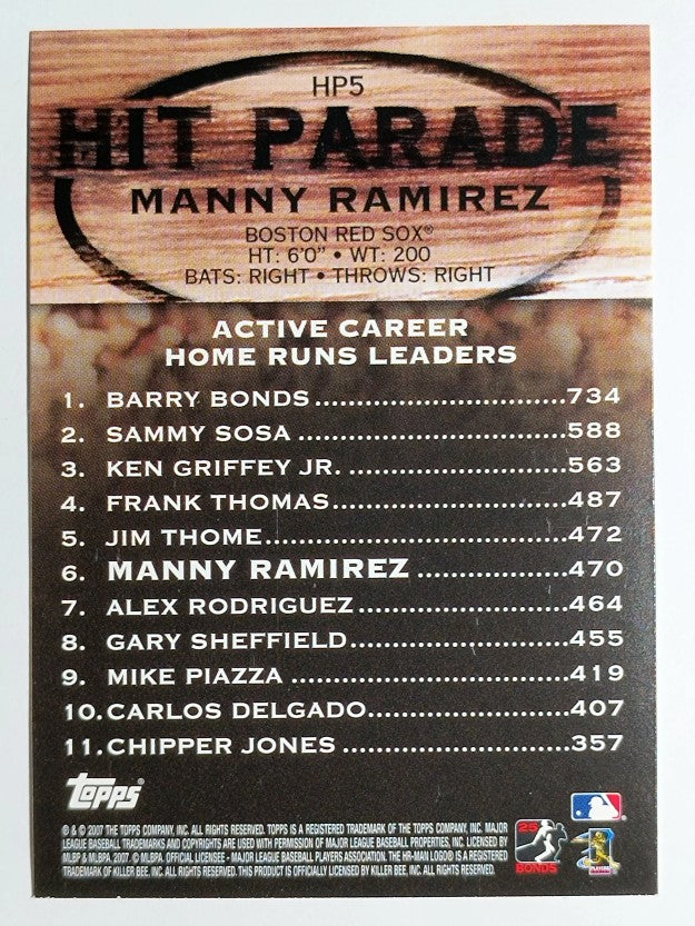 2007 Topps Hit Parade #HP5 Manny Ramirez