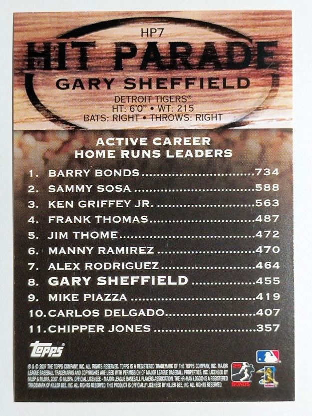 2007 Topps Hit Parade #HP7 Gary Sheffield