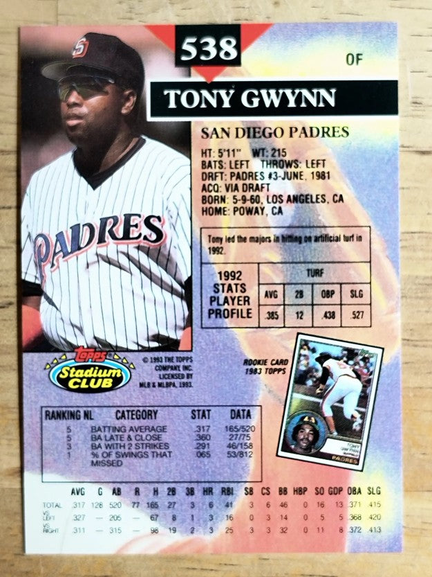 1993 Stadium Club #538 Tony Gwynn